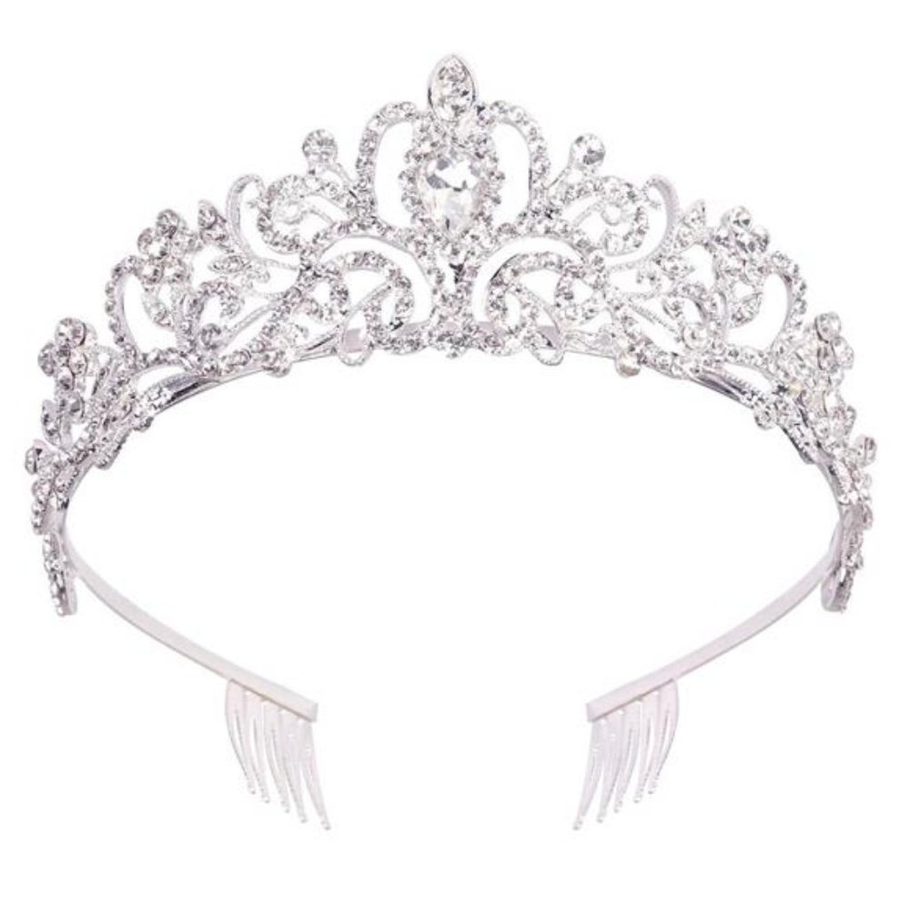 Silver Crystal Tiara Crown Headband Princess Elegant Crown with combs for Women